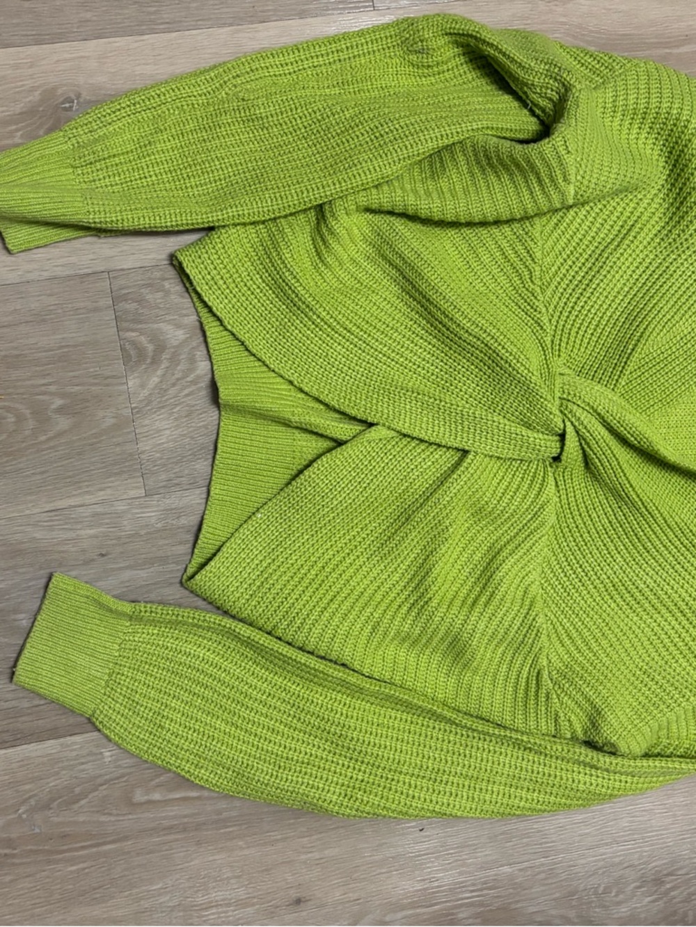 Fashion Nova Bright Lime V-Neck Knit Sweater - Picture 5 of 5